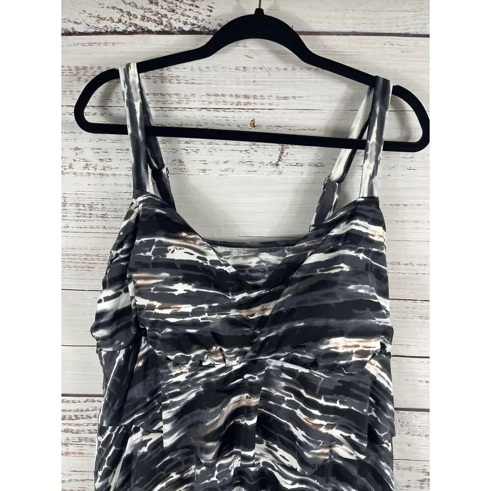 Swim Solutions Size 22W Triple Tier Coastal Plates Black Tummy Control One-Piece - Picture 3 of 12